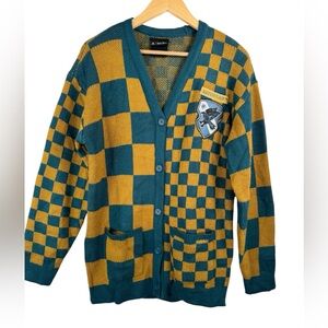 Harry Potter Ravenclaw Cardigan checkered print 90s Y2K‎ preppy sz S/M